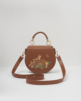 Fox & Pumpkin Tan Embroidered Saddle Purse