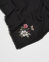 Ditsy Embroidered Pashmina Black Scarf