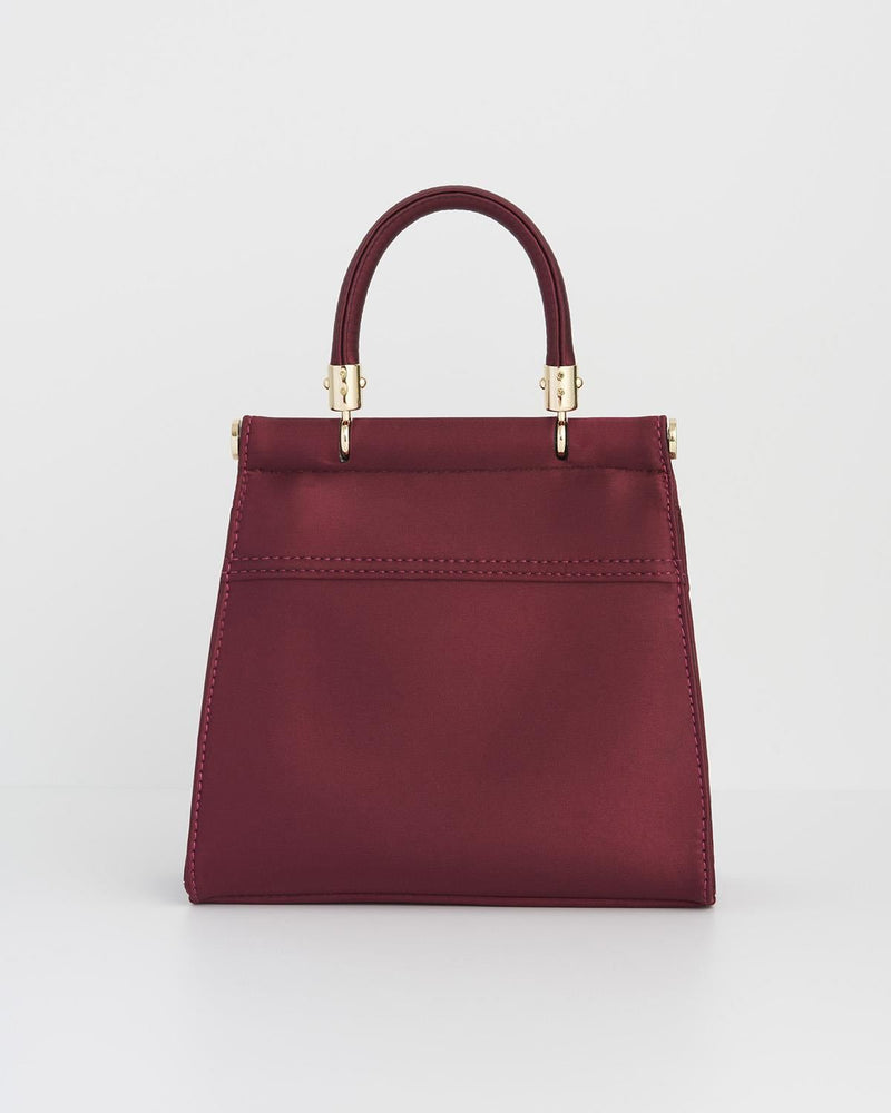 Fox & Mushroom Burgundy Embroidered Satin Tote