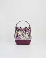 Floral Engravings Plum Bucket Purse