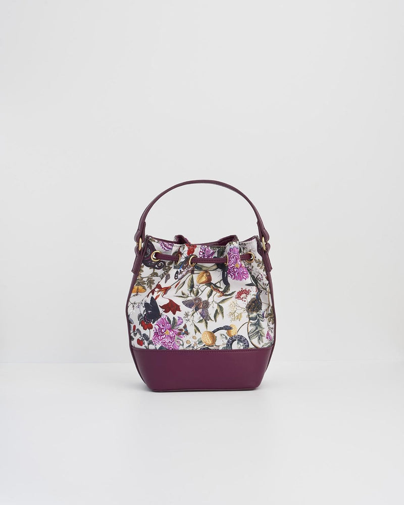 Floral Engravings Plum Bucket Purse