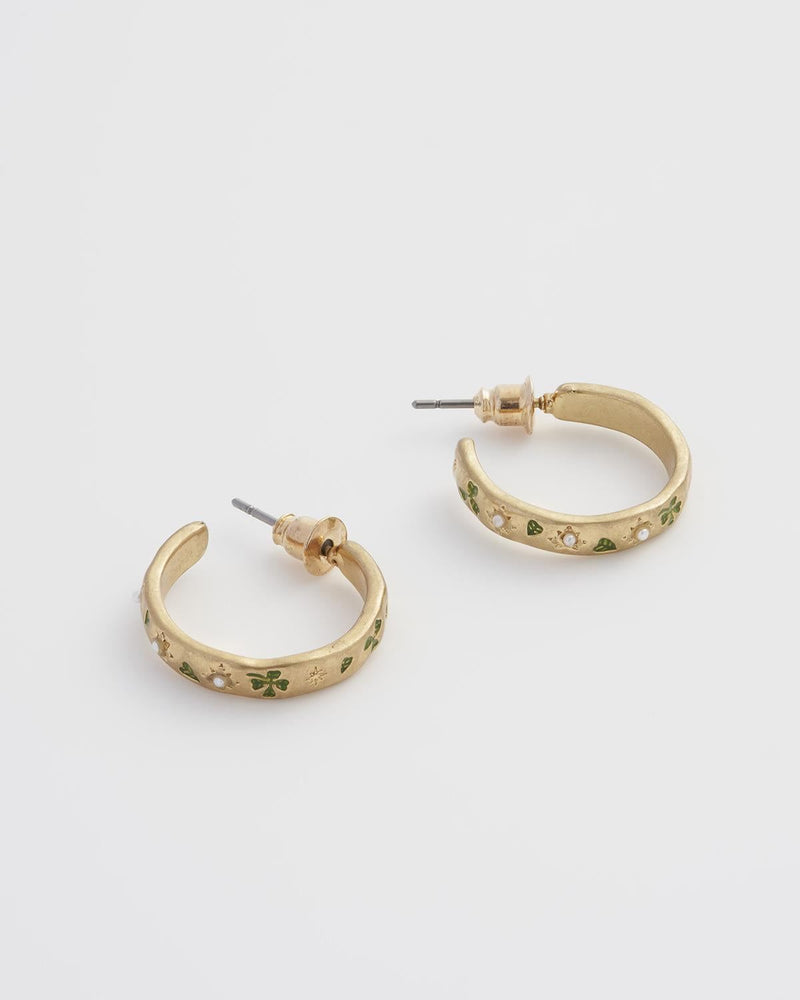 Acorn Leaf & Pearl Hoop Earrings