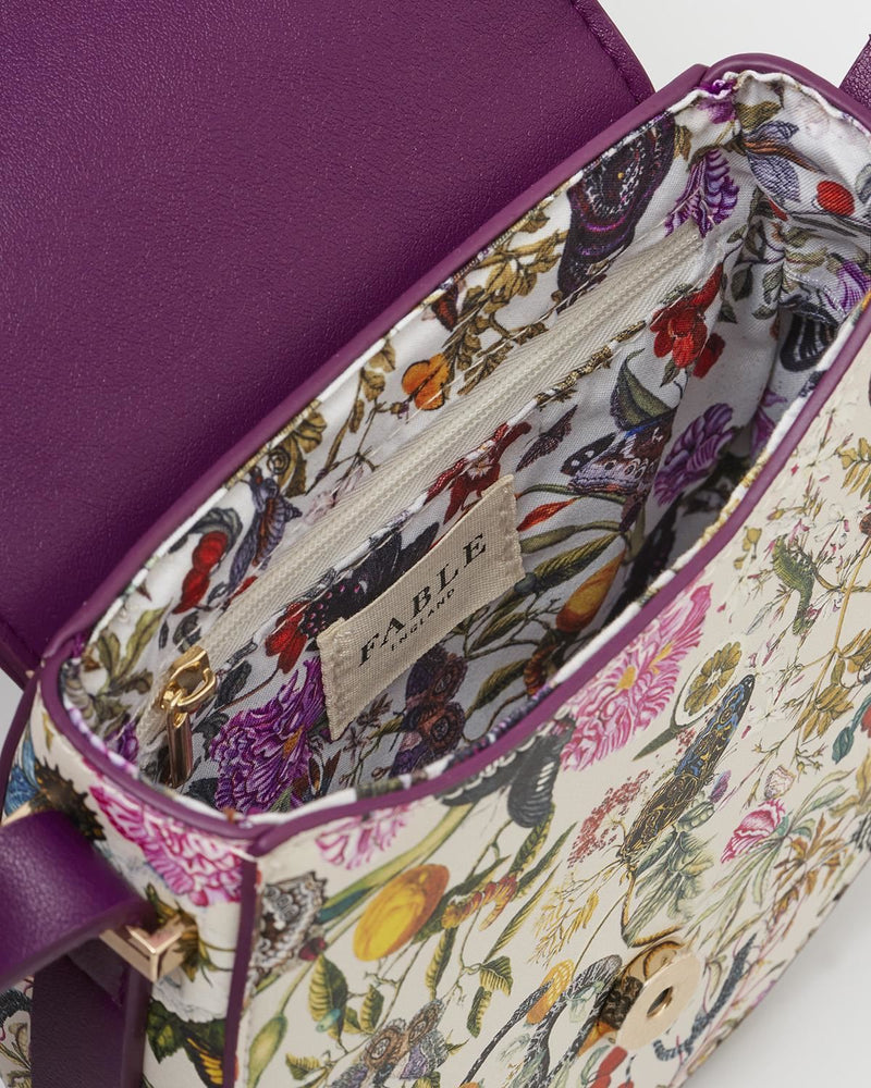 Floral Engravings Plum Saddle Purse