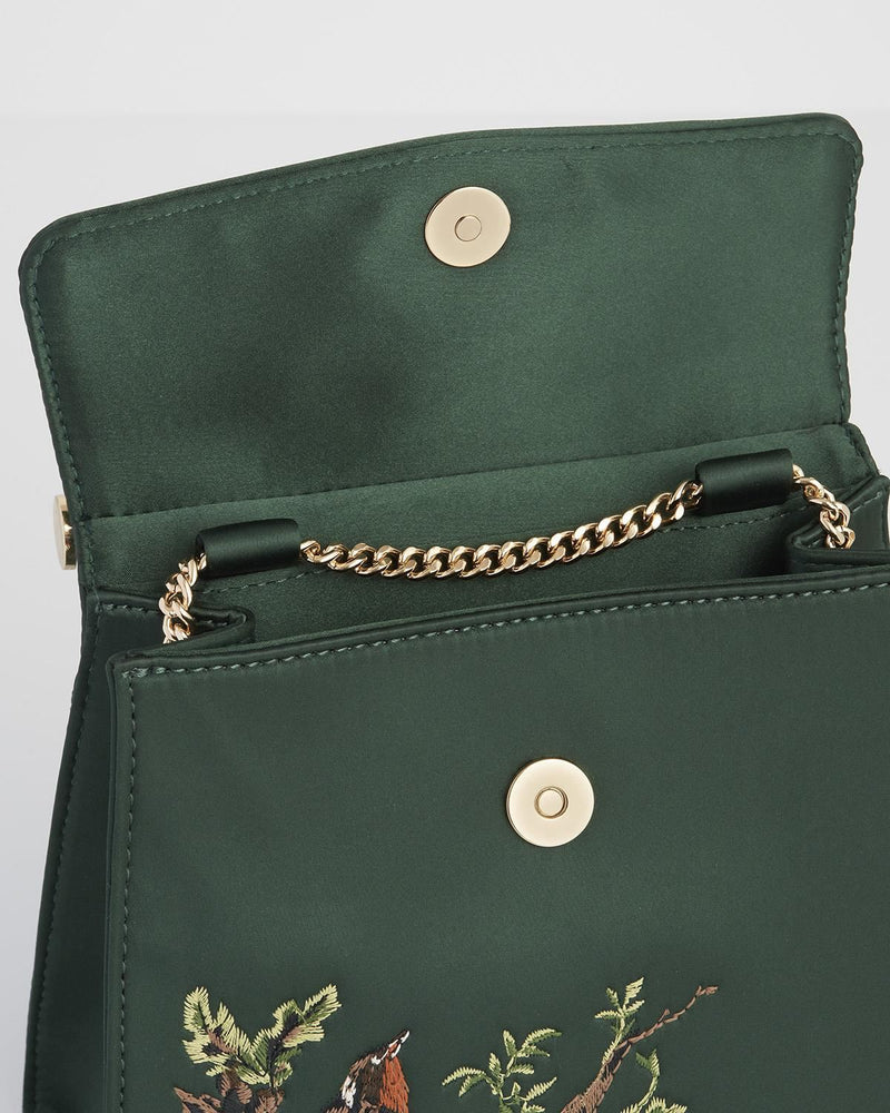 Robin & Mistletoe Green Embroidered Satin Tote