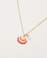Clam Shell and Pearl Worn Gold Short Necklace