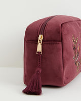 Fable England US Cosmetic Bag Robin Love Embroidered Pouch Redcurrant Velvet