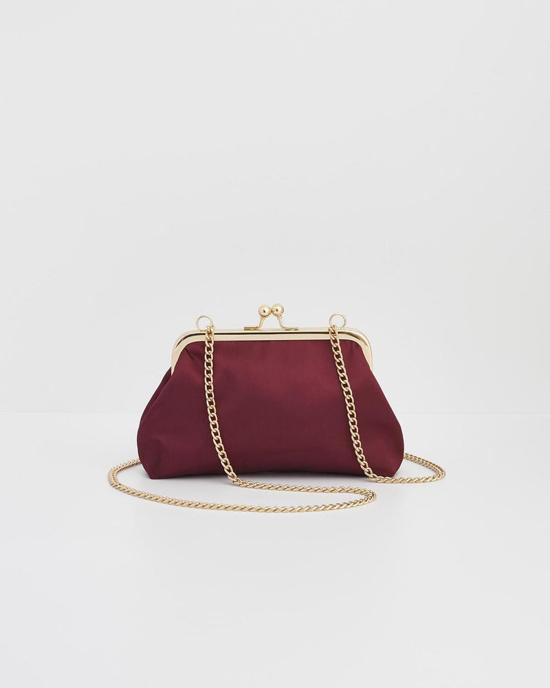 Victoriana Burgundy Embroidered Satin Clutch