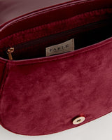 Fable England US Handbag Fox & Mushroom Embroidered Saddle Bag - Redcurrant Velvet