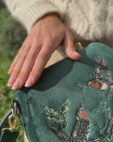 Fox & Mushroom Velvet Embroidered Saddle Bag - Redcurrant