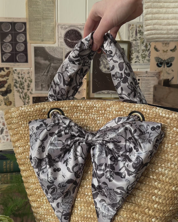 Tree Of Life Monochrome Raffia Basket Bag