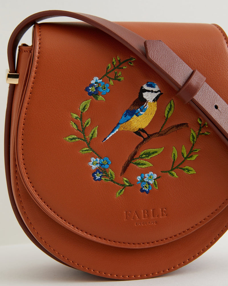 Fable England US Handbag Blue Tit Embroidered Mini Saddle Bag