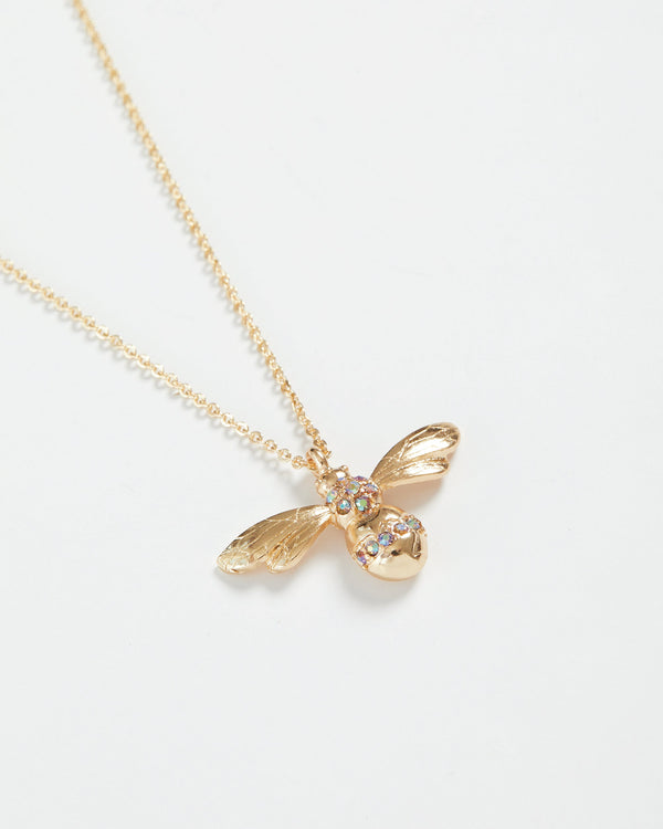 Gold Pave Bee Long Necklace