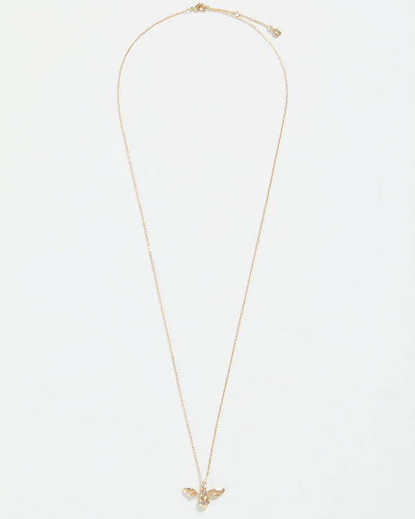 Gold Pave Bee Long Necklace