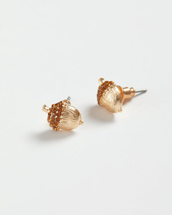 Gold Acorn Stud Earrings