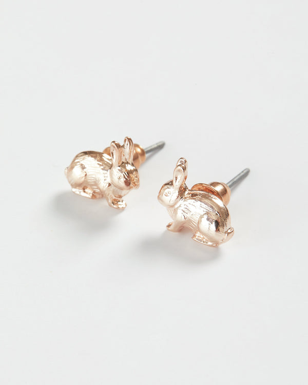 Rose Gold Rabbit Stud Earrings