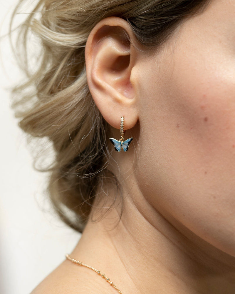 Fable US Jewellery Enamel Blue Butterfly Huggie Earrings