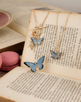 Fable US Jewellery Enamel Blue Butterfly Short Necklace